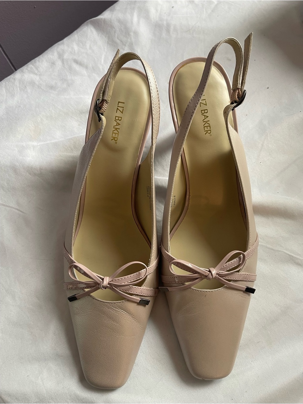 Liz Baker Pale Blush Slingback Pumps with Bow. Never worn. Gorgeous